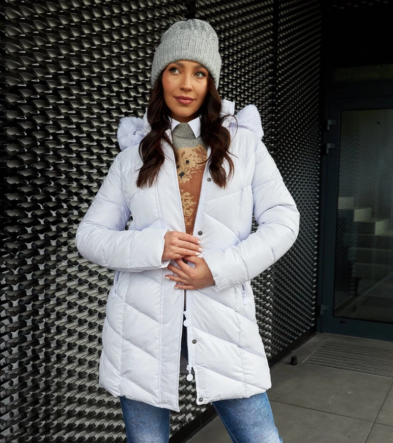 Bílá bunda s odnímatelným kožešinkou Riverton H-898/107 BÍLÁ