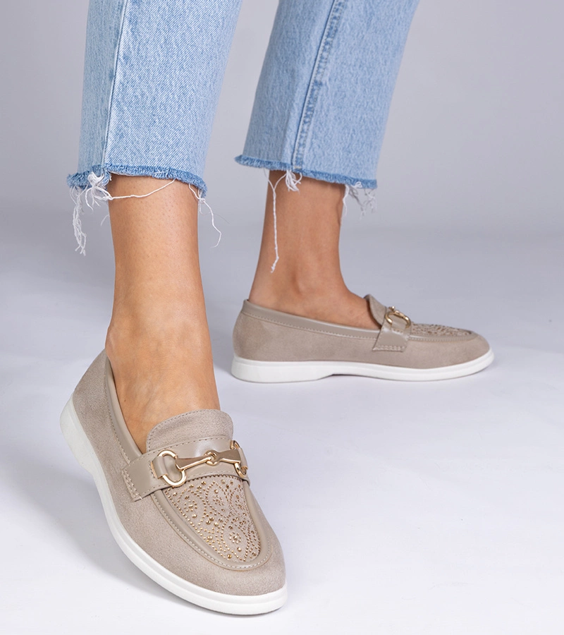 Krémové mokasíny z eko-semiše s kamínky Minilla