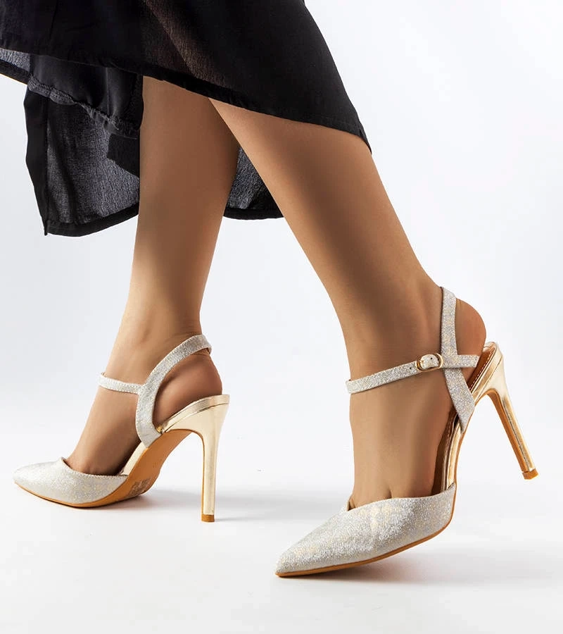 Šachovnicové zlaté třpytivé jehlové podpatky Gallia