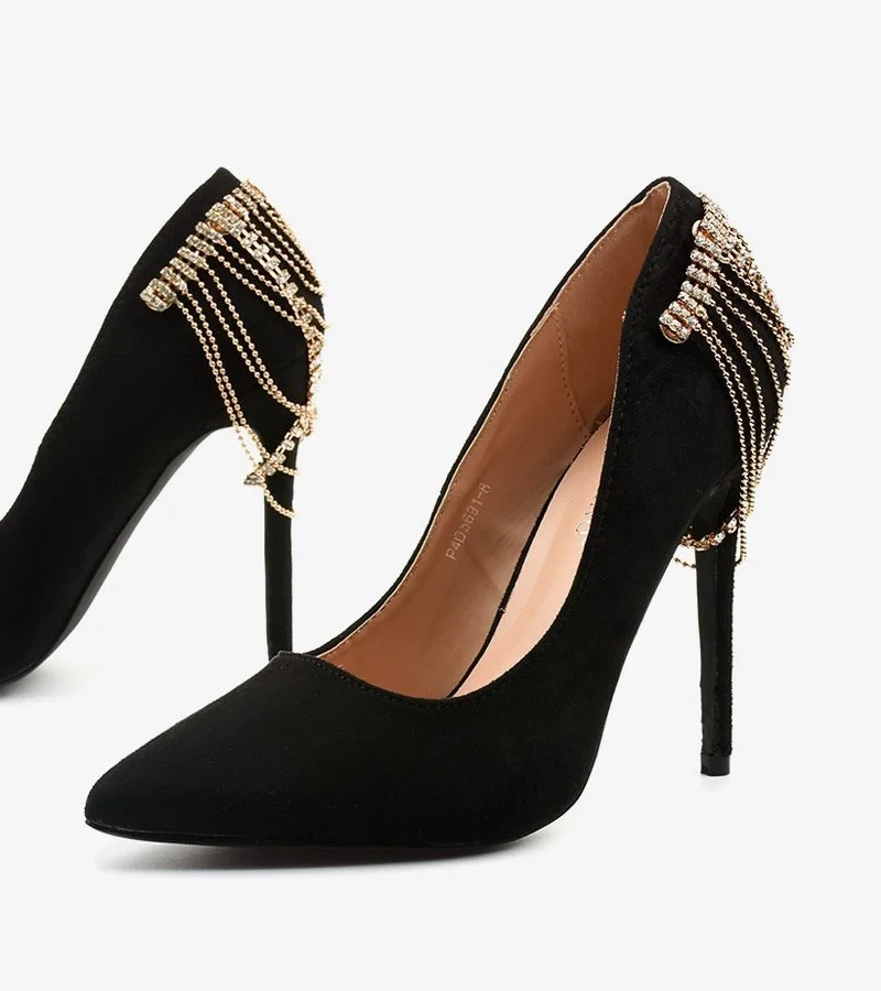 Černé semišové lodičky na jehlovém podpatku Silvermore