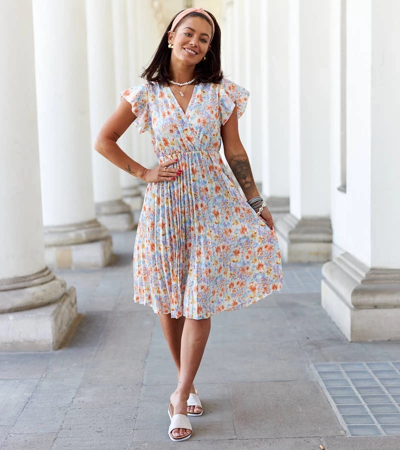 Ottavio fialové květinové plisované šaty