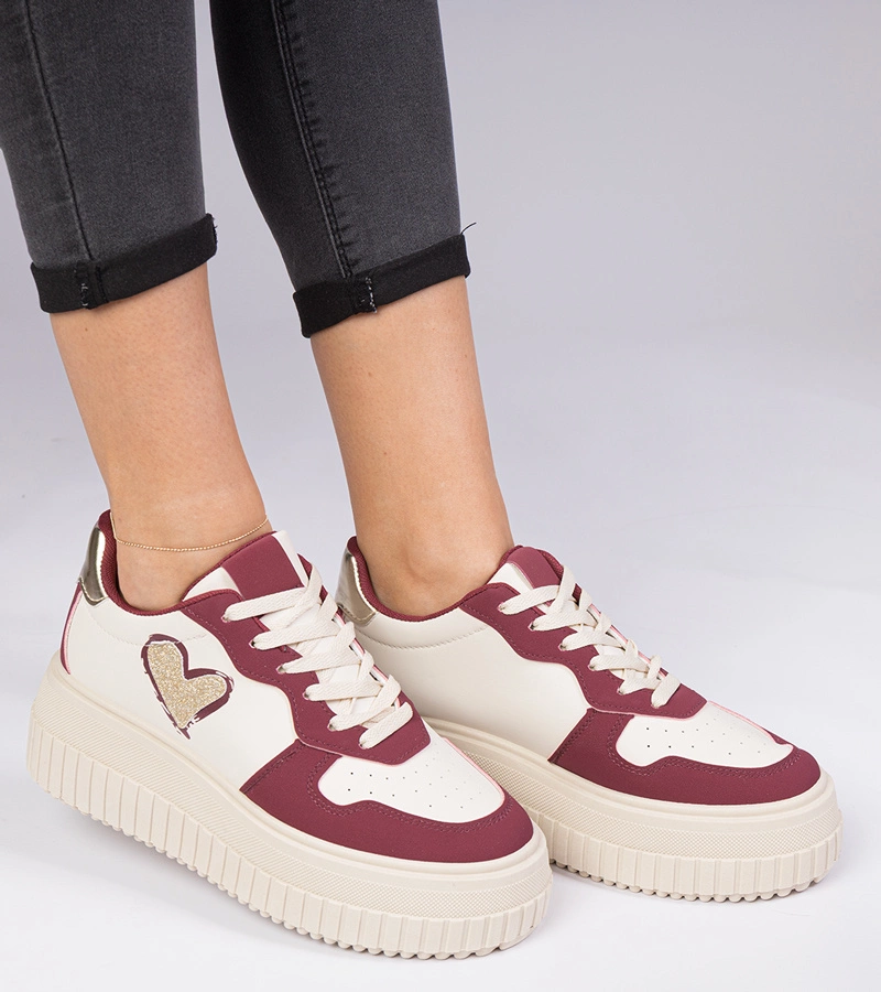 Vínové dámské tenisky s třpytivým srdíčkem Laira