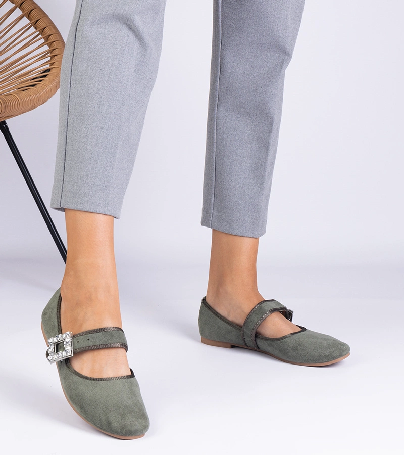 Zelené baleríny zdobené sponou s krystaly Demetra