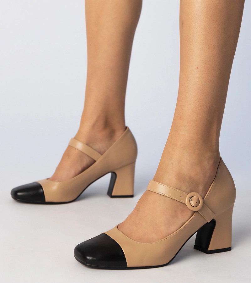 Béžové dámské lodičky s černou špičkou Radora