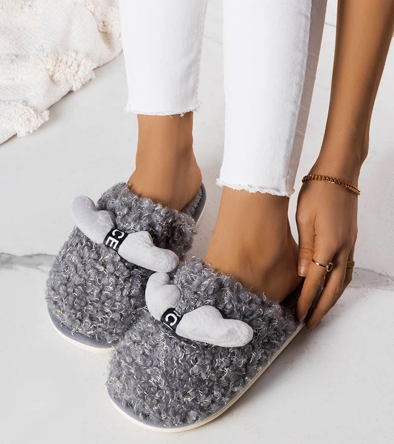 Šedé pantofle s kožešinou Rosny