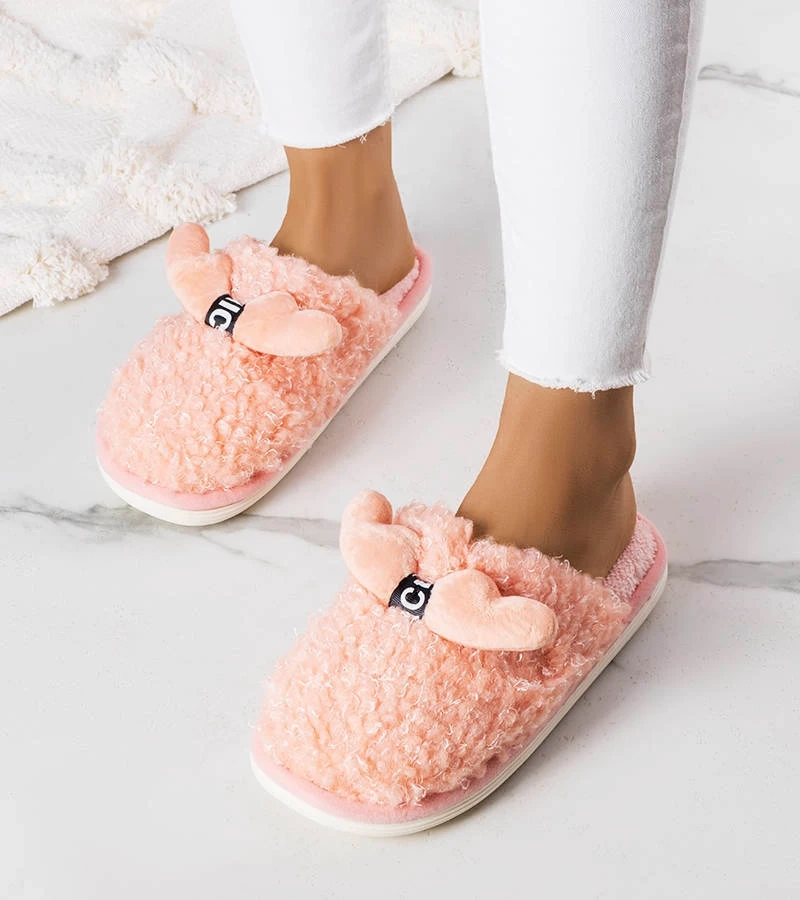 Růžové pantofle z umělé kožešiny Rosny