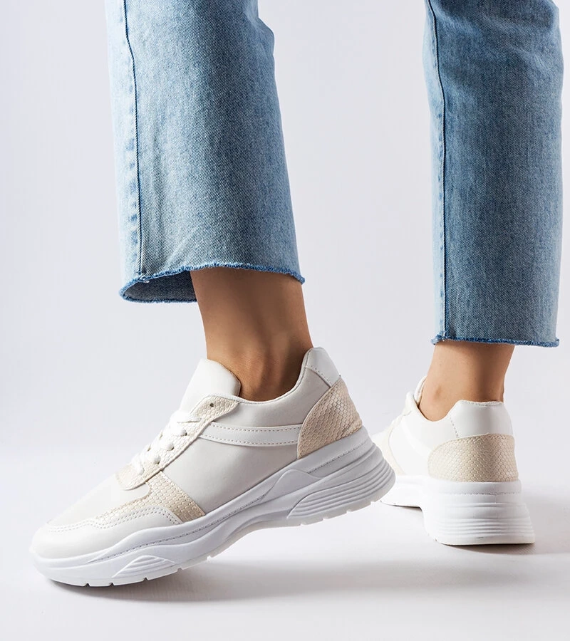 Bílé tenisky s akcenty hadí kůže Diego