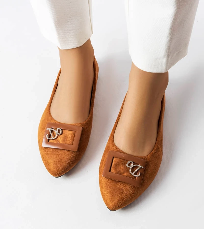 Hnědé baleríny zdobené zirkony Fleming