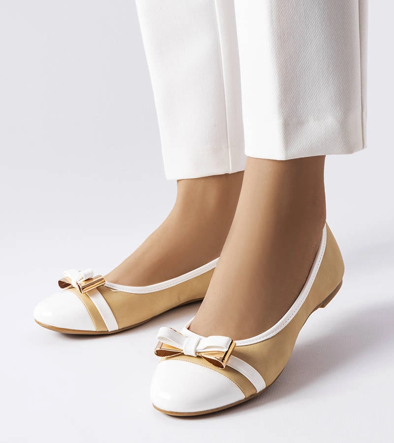 Bílé a béžové baleríny s mašlí od Dufour