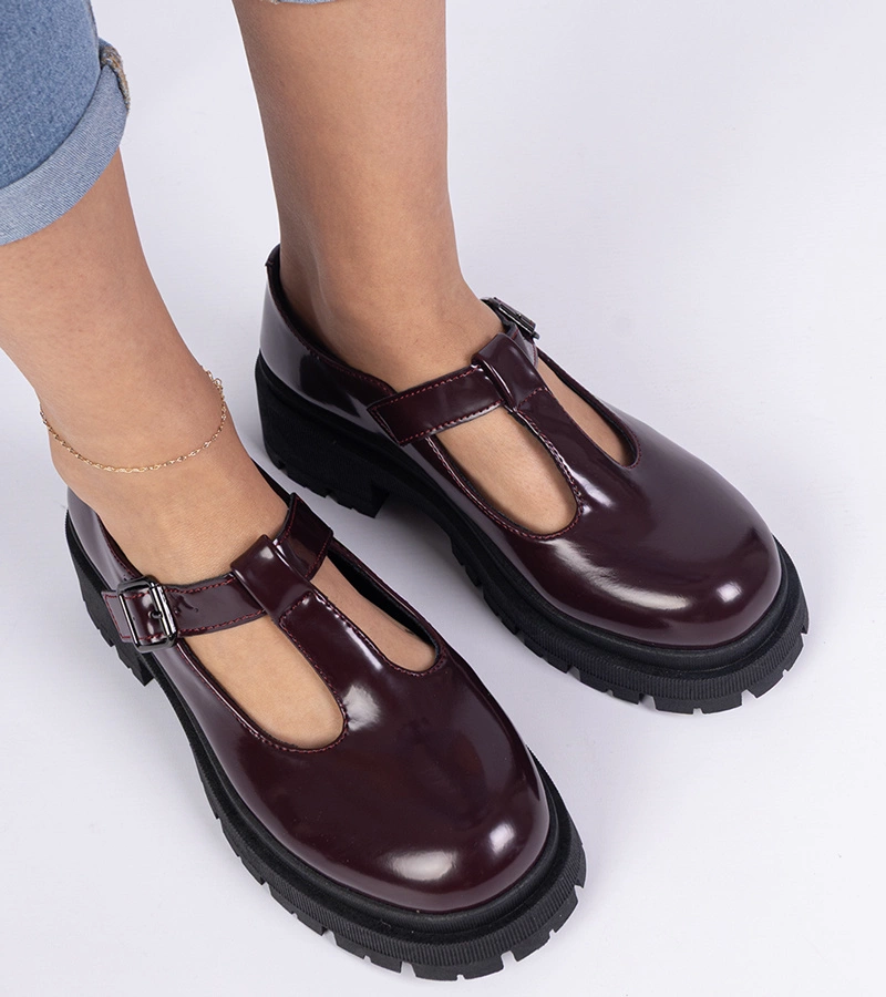 Bordové polobotky na platformě z eko kůže Nella