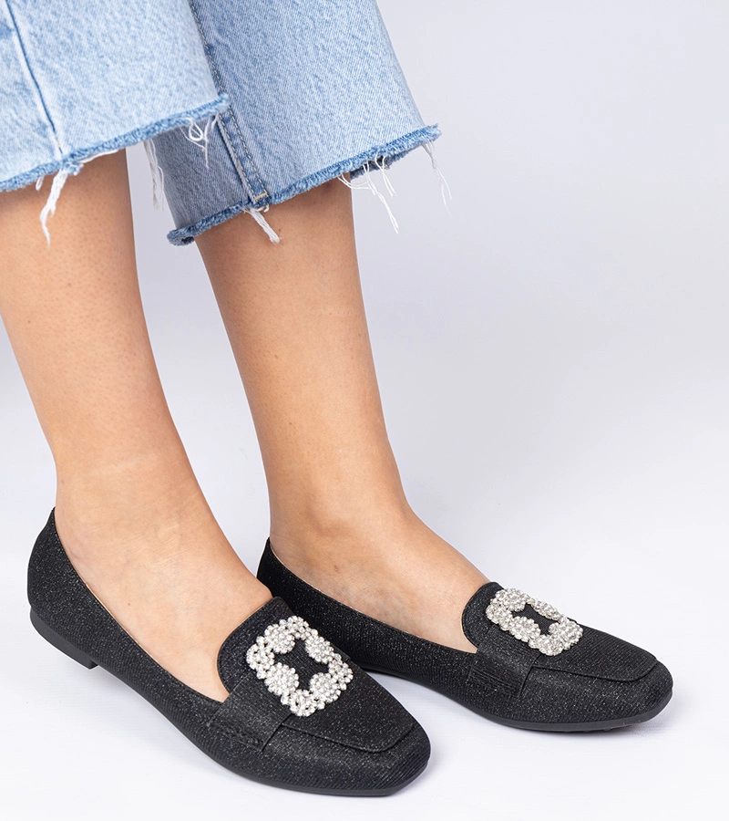 Černé třpytivé mokasíny s kamínky Sawelia