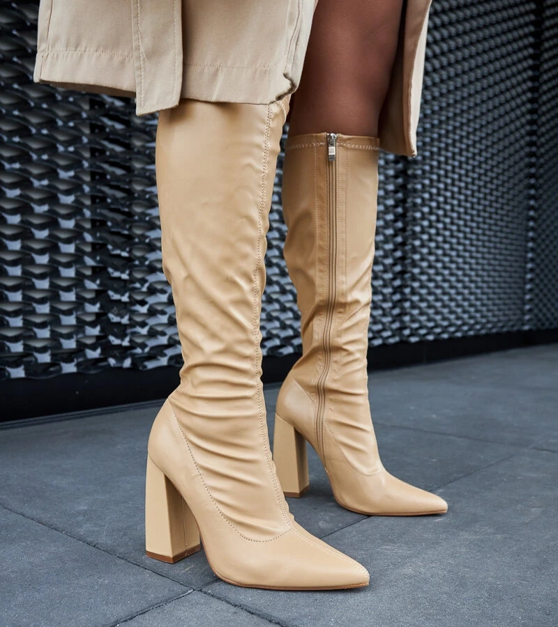 Beige vysoké kozačky na podpatku Abelino