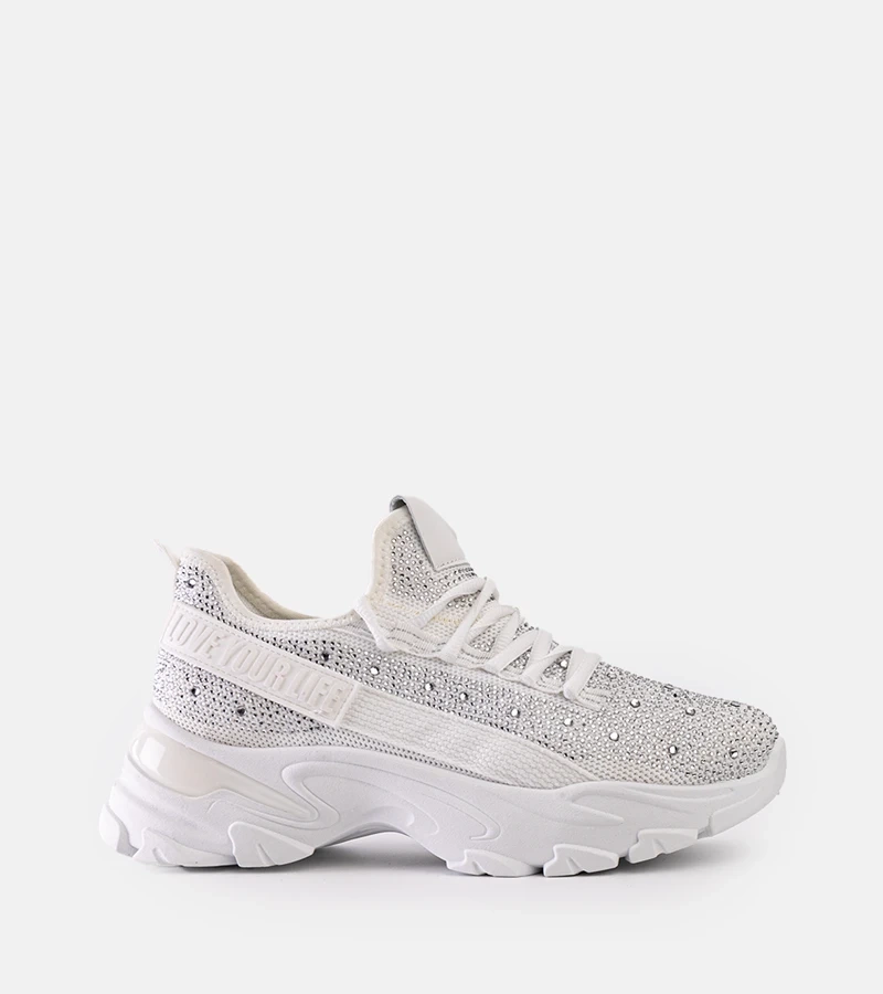 Bílé lesklé tenisky na masivní podrážce Senai