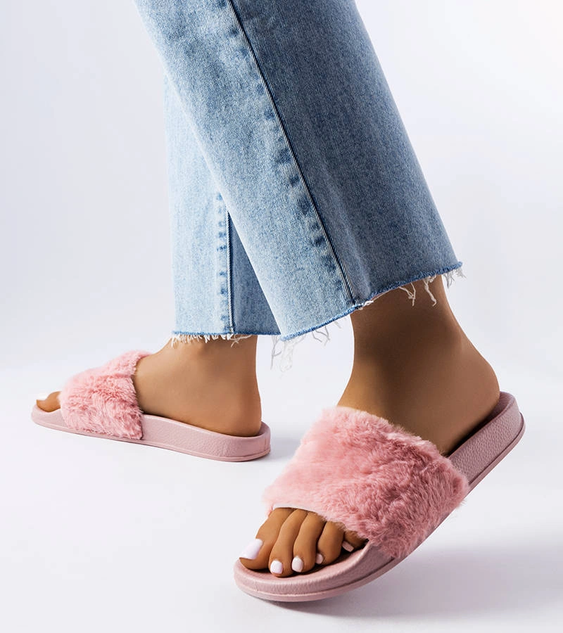 Růžové žabky s kožešinou Raffaele