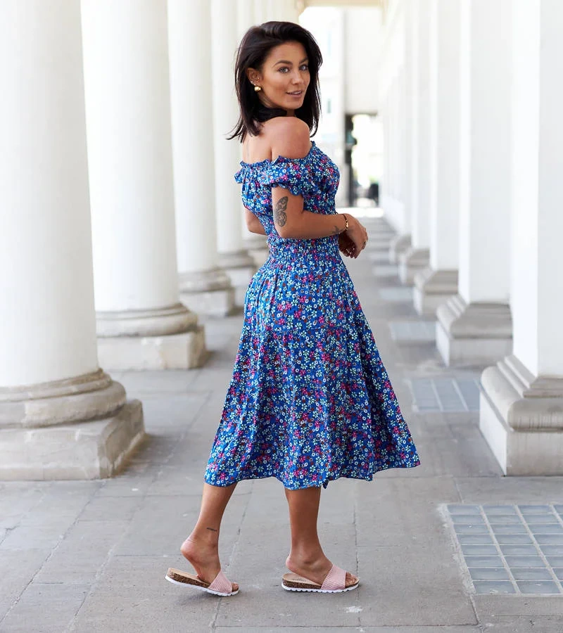 Modré květinové midi šaty Rosanna