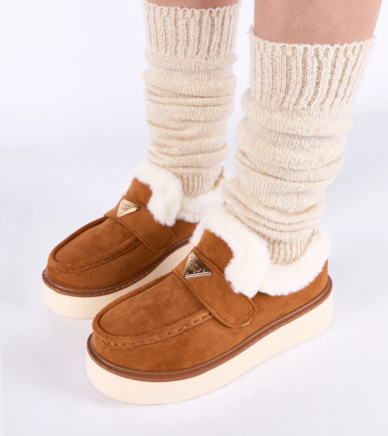 Hnědé zateplené mokasíny s kožíškem Loafy