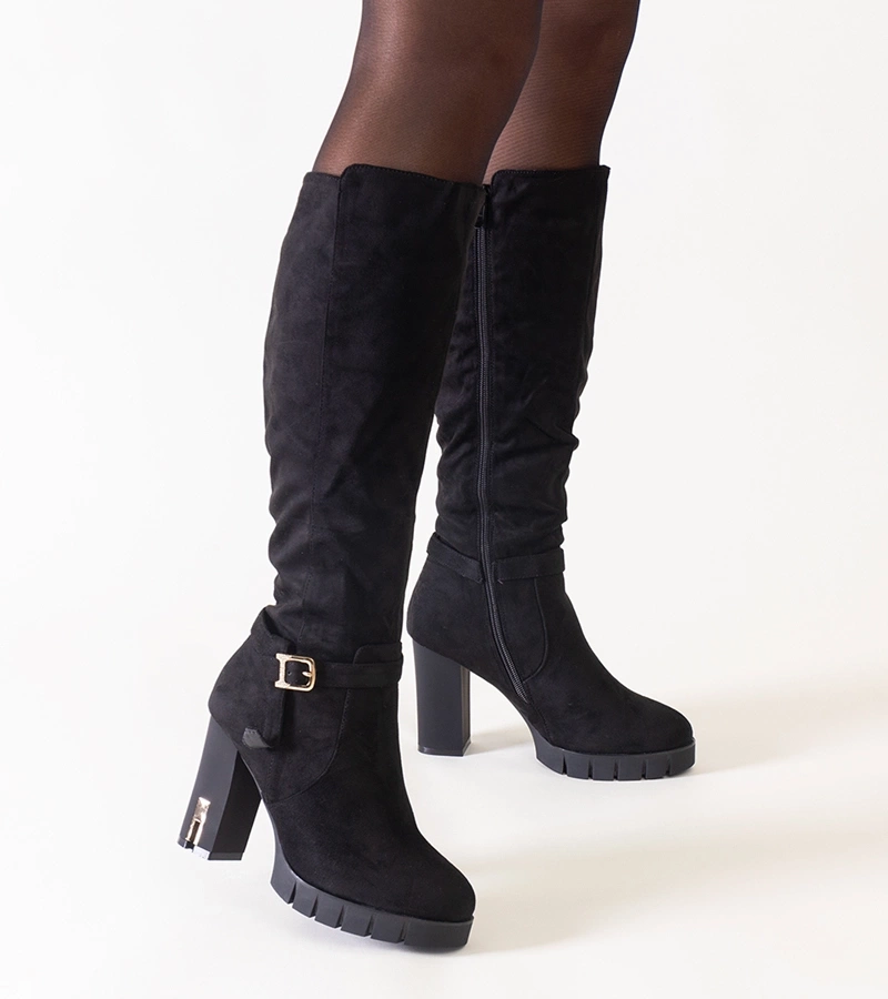 Cerné zateplené kozačky na sloupku Alra