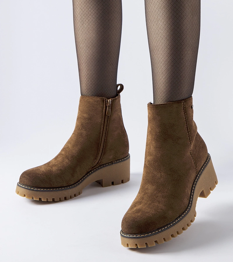 Hnědé zateplené kotníčkové boty s tlustou podrážkou Pieve