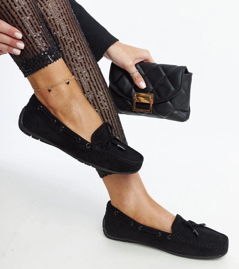 Černé mokasíny s mašlí Hayam