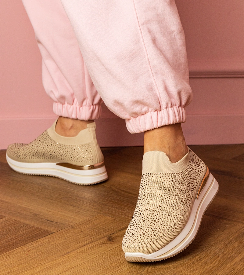 Béžové dámské tenisky na platformě s kamínky Luizet