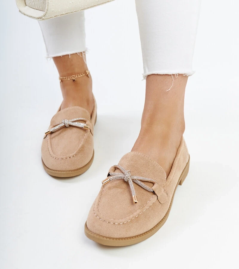 Bežové mokasíny s dekorativní mašlí od Endike