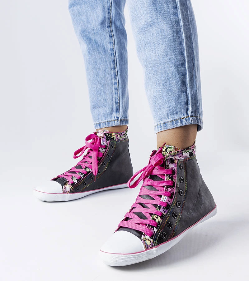 Černé kotníkové tenisky Marphisa s květinovým vzorem