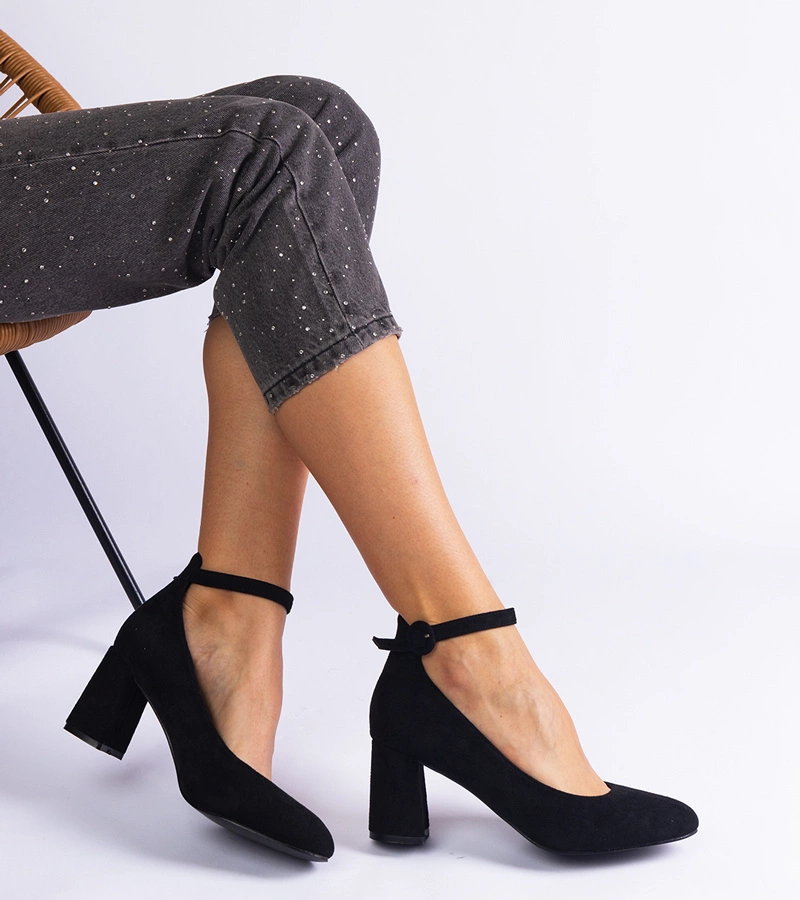 Černé lodičky na podpatku z umělé semišové kůže Pamelina