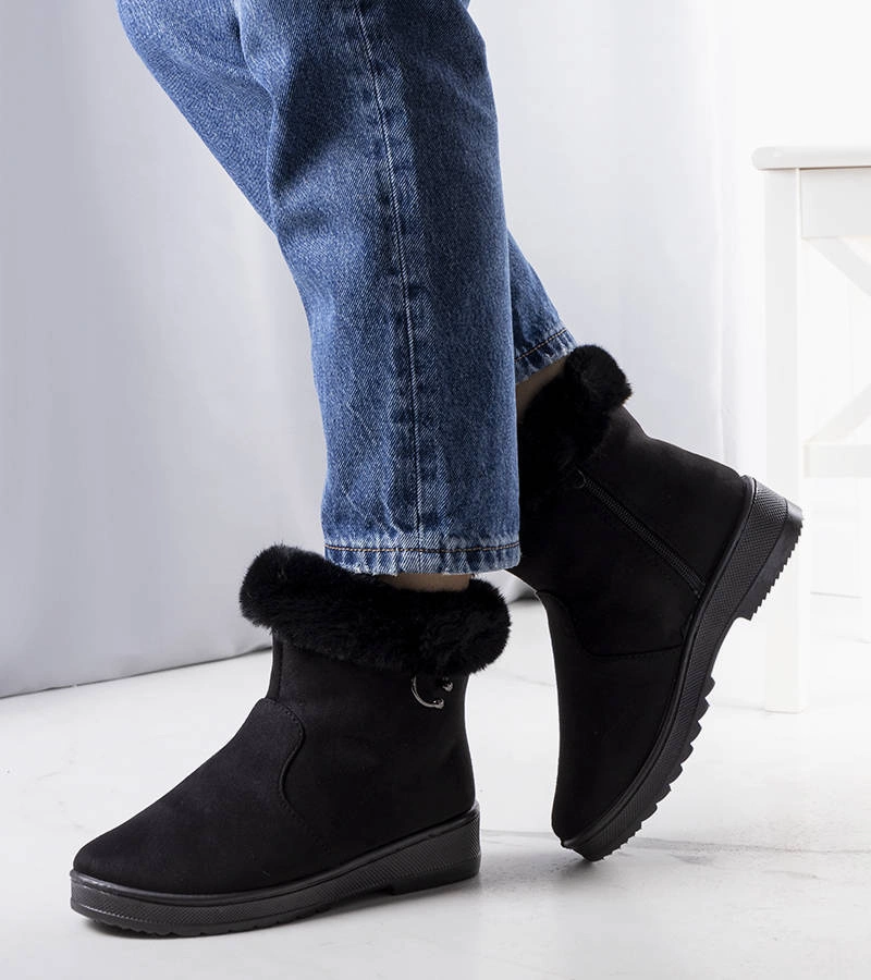 Černé zateplené sněhule s kožešinou Marvin