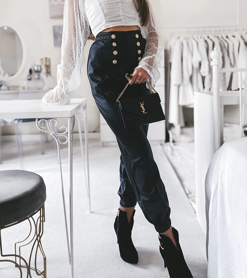 Černé kalhoty z ekokůže Cravone