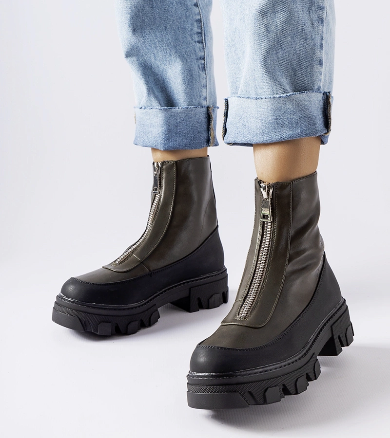 Tmavě zelené robustní boty Morley na zip