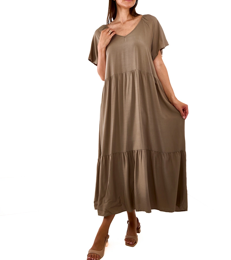 Tmavě zelené maxi šaty s volným střihem Mamelia