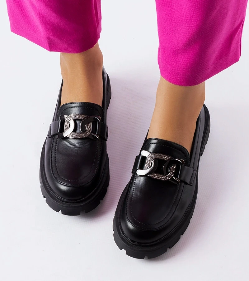 Černé elegantní mokasíny se zirkony Mories