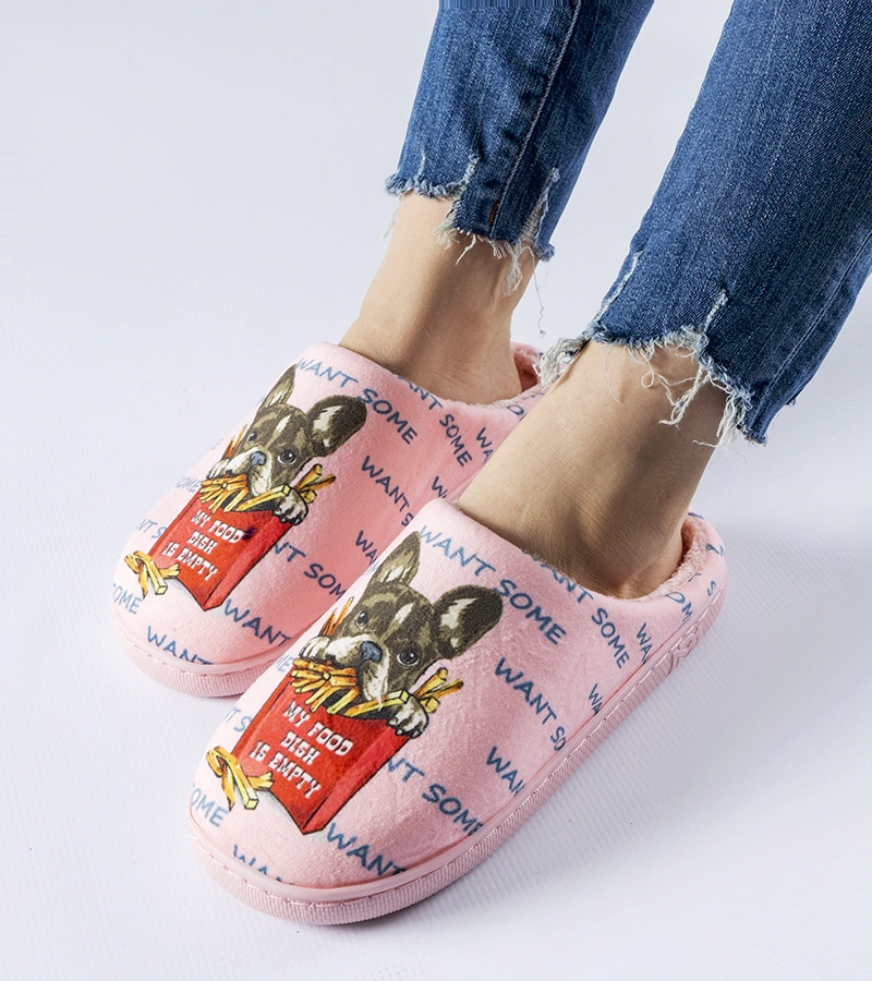 Růžové měkké pantofle Frenchfries