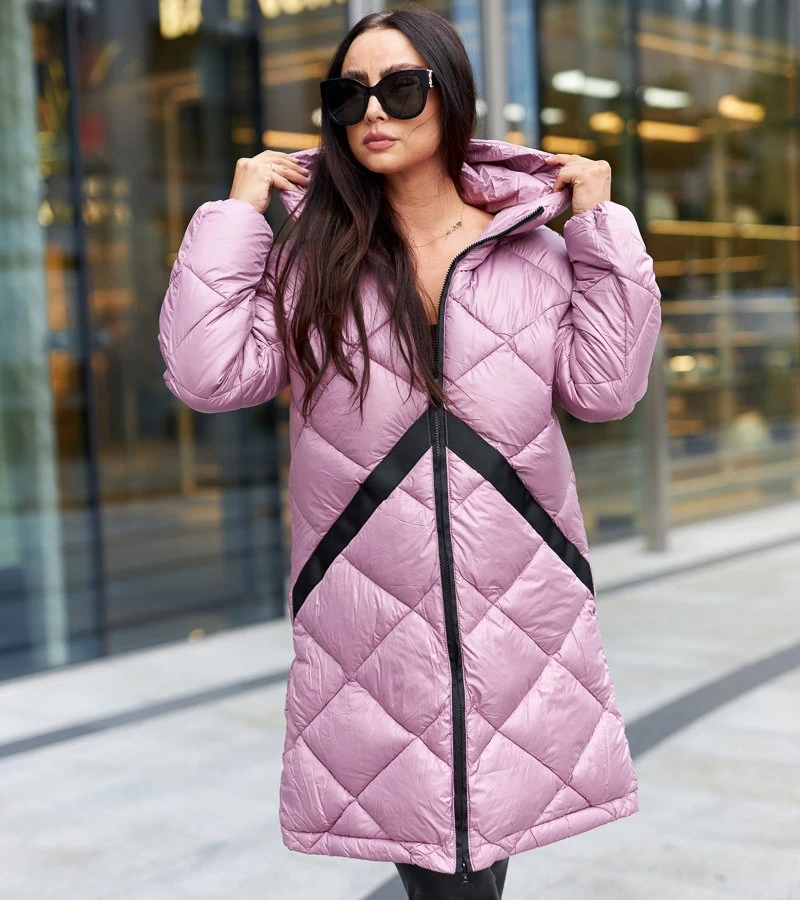 Dlouhá růžová pikovaná bunda s lampasem Merigo