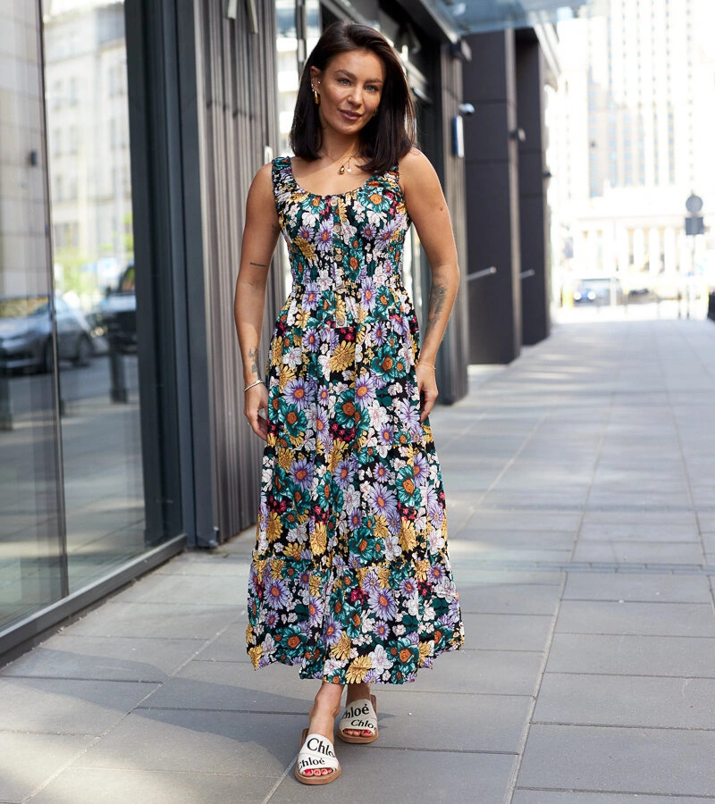 Černé květinové midi šaty Harrit