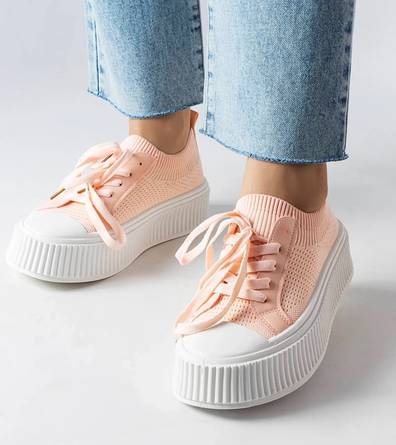 Růžové látkové tenisky na platformě Mallus