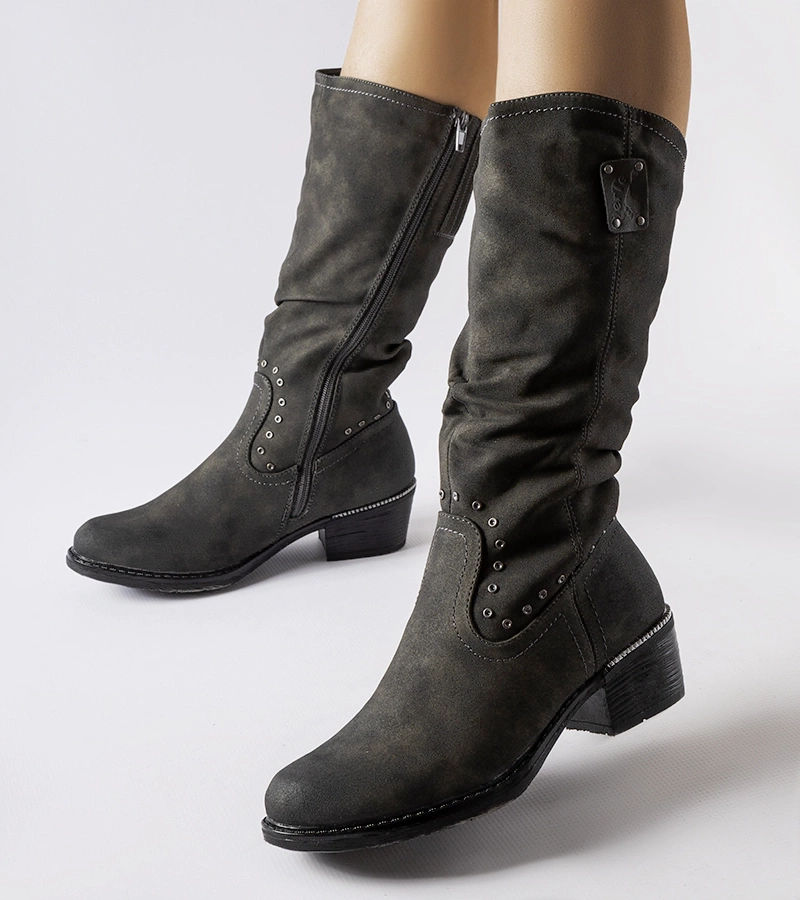 Šedé zateplené kovbojky na podpatku Lignod