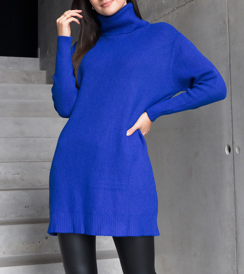 Dlouhý modrý měkký rolákový svetr Kali