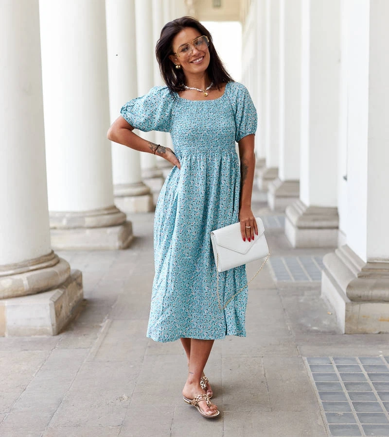 Růžové květinové midi šaty Castiglione 7108 GREEN