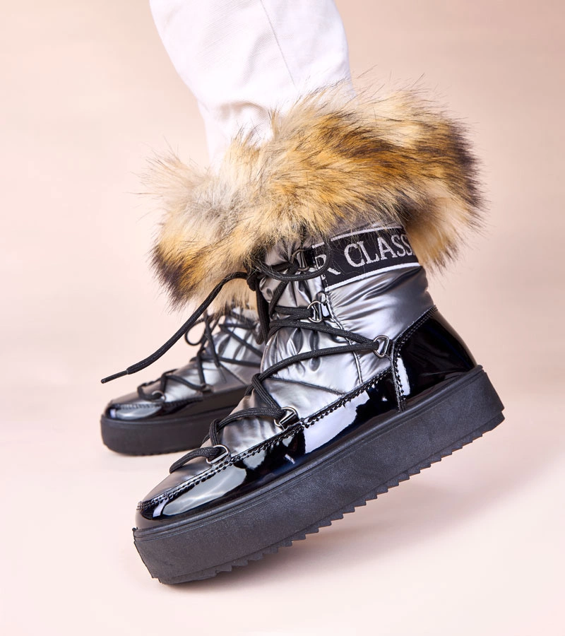 Šedé sněhule na šněrování s kožíškem Alison