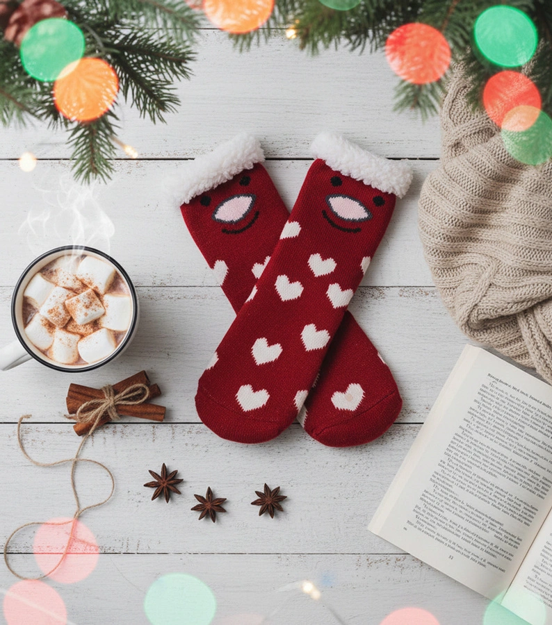 Červené ponožky z ovčí kůže Lotis