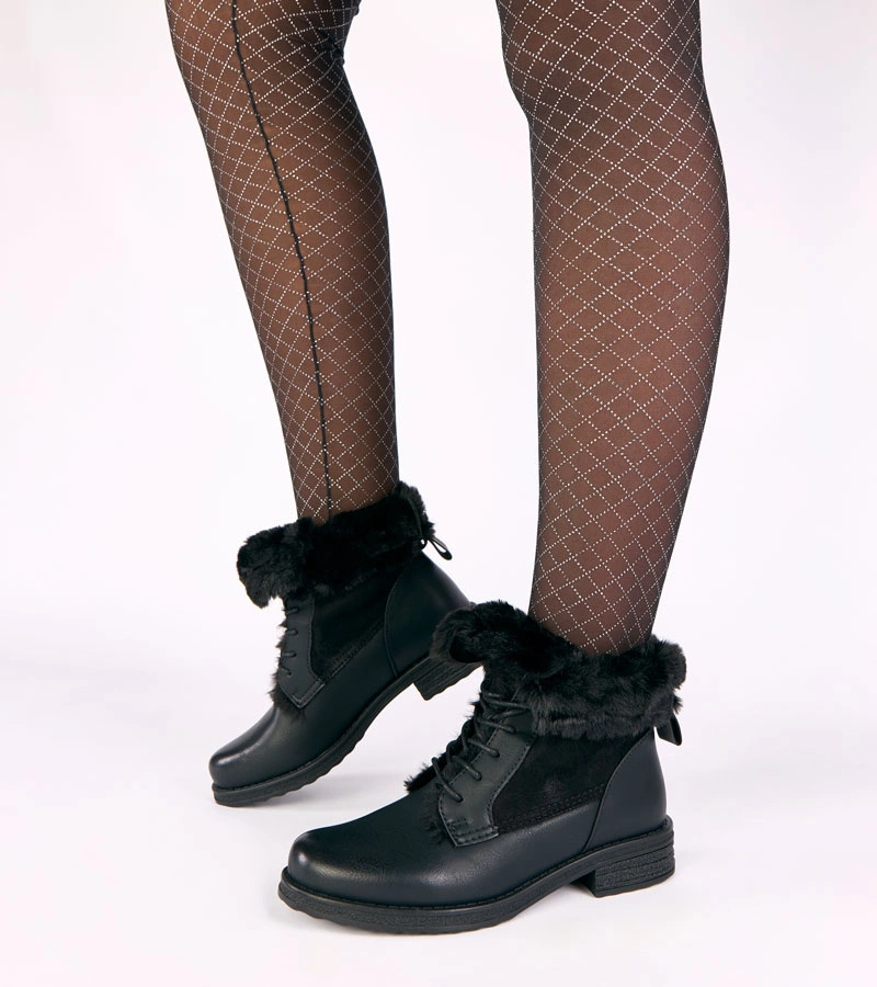 Černé šněrovací kotníkové boty s kožíškem Joyca