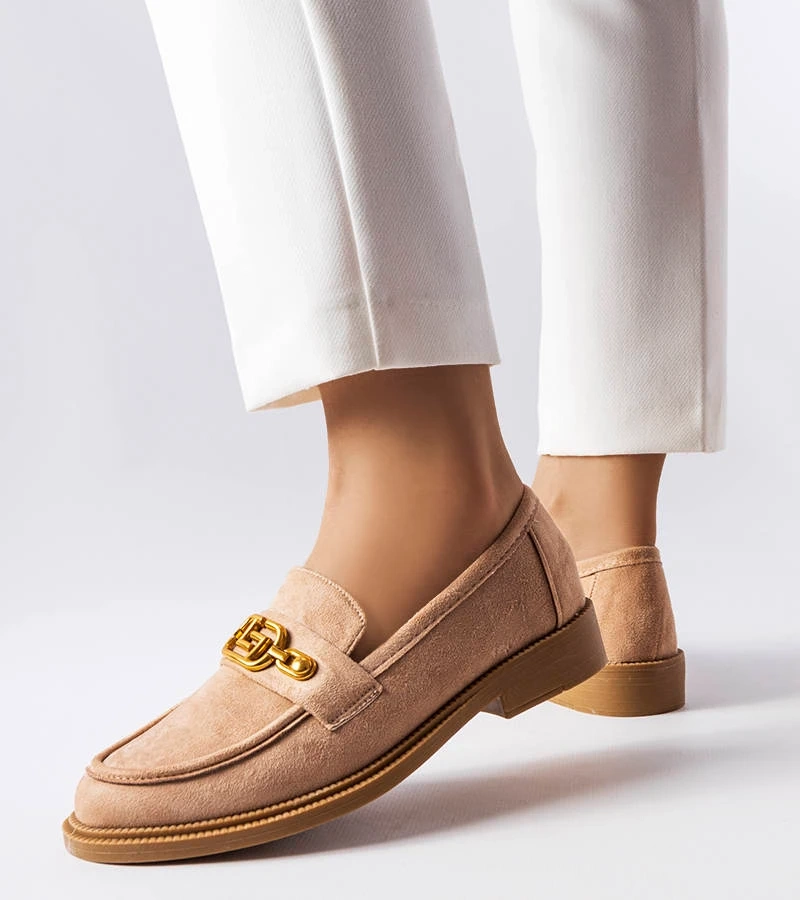 Béžové elegantní mokasíny s ozdobou Ouellet