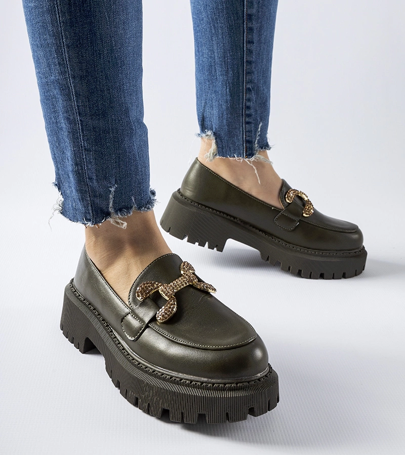 Zelené mokasíny zdobené zirkony Uzzone