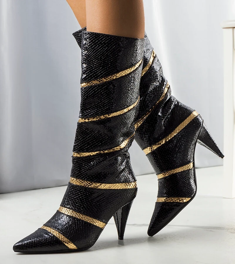 Černé zlaté zateplené kozačky Nevzo