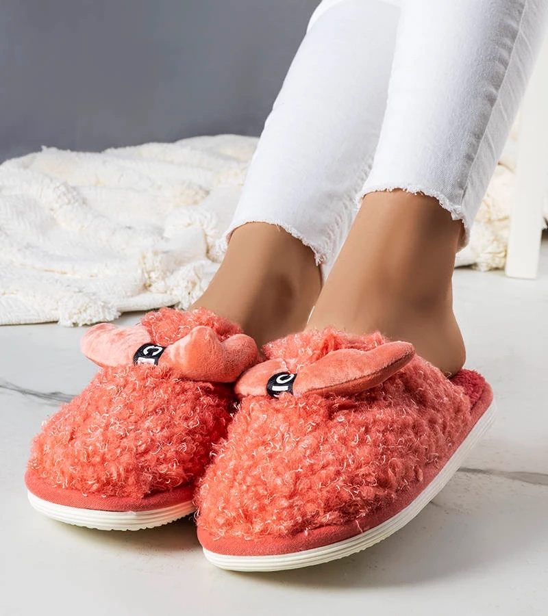 Tmavě růžové pantofle z umělé kožešiny Rosny