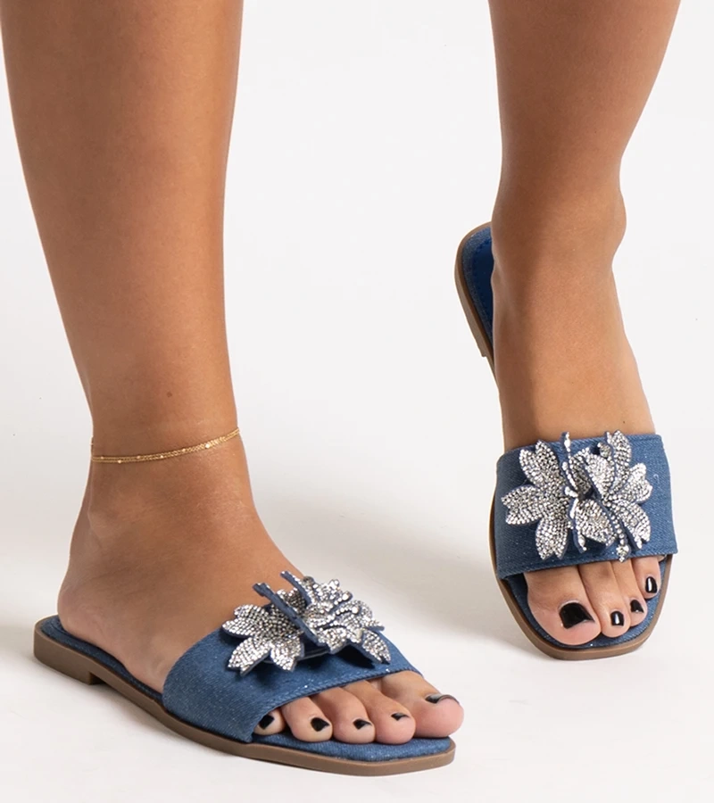 Modré pantofle s květinou z kubického zirkonu Vendula