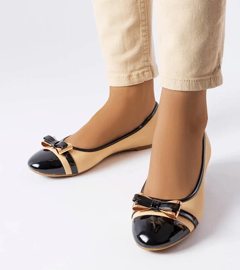 Černo-béžové baleríny s mašlí Dufour