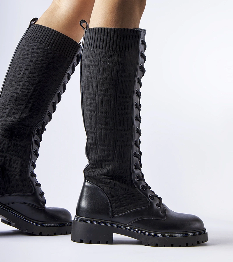 Černé punčochové kozačky s cirkóny Pierina