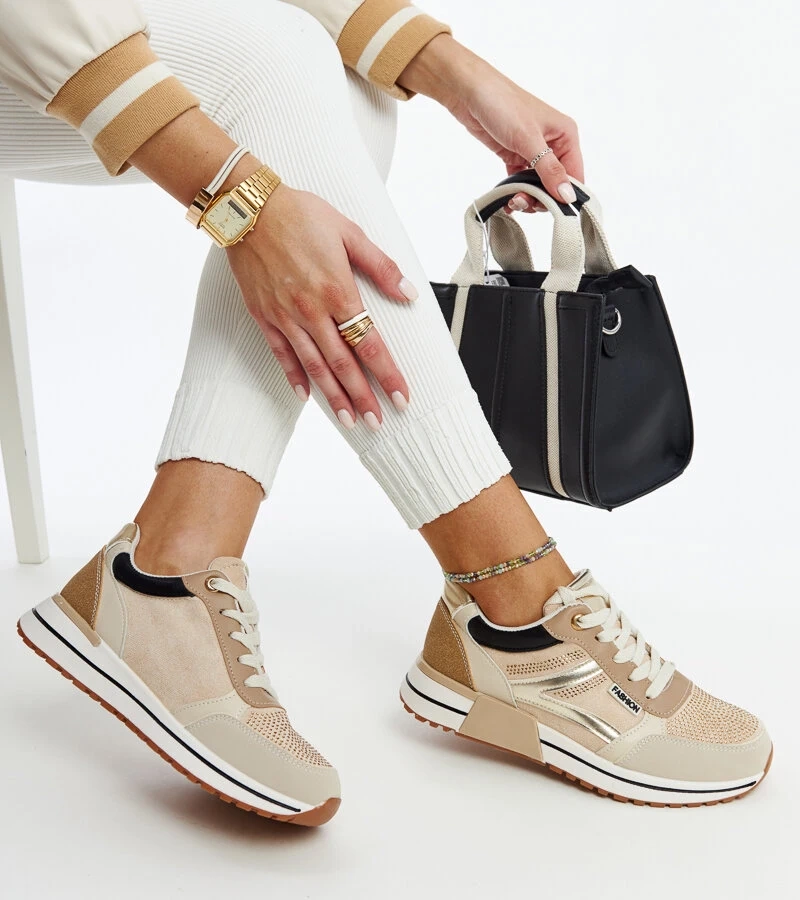 Bežové tenisky na platformě s kubickými zirkony Mauli